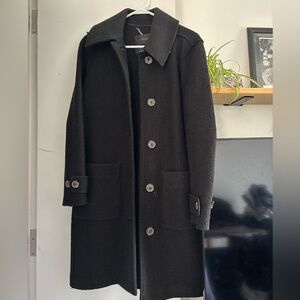 J. Crew Black Wool Coat with Notched Lapel and Minimalist Design